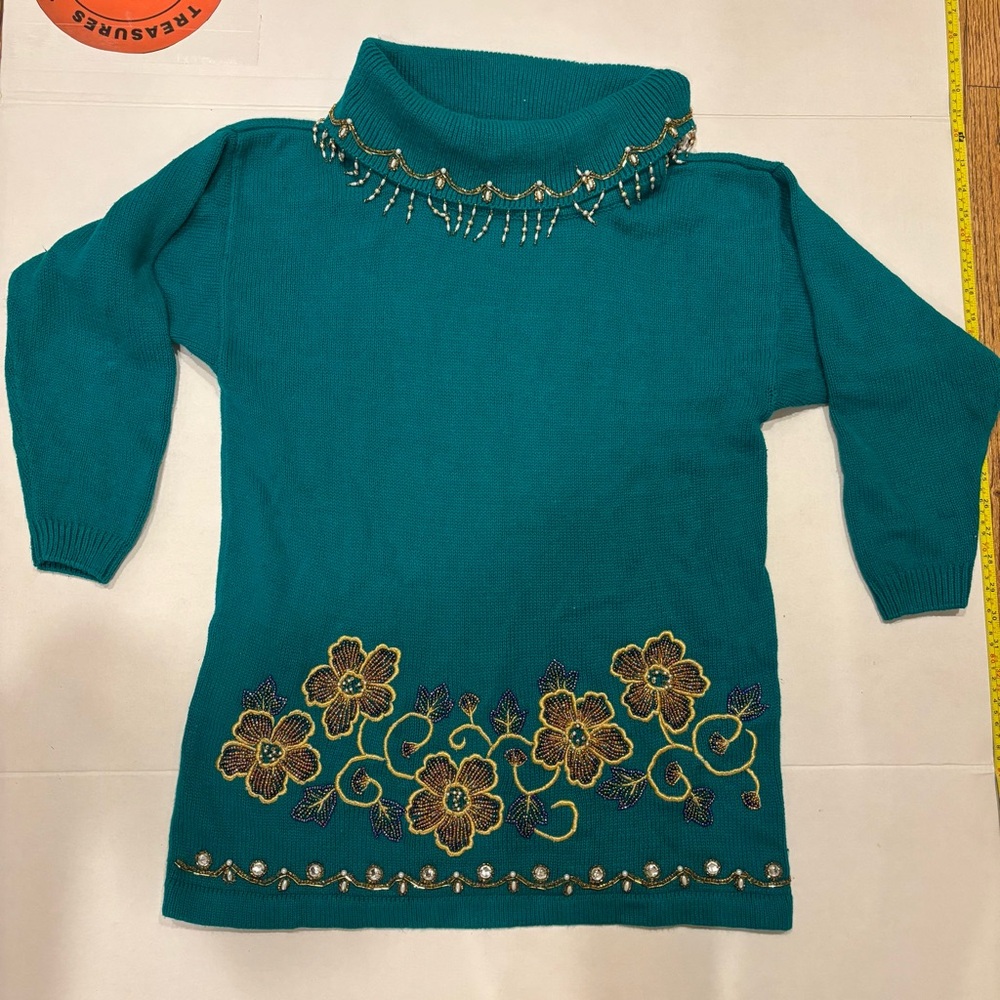 Victoria jones vintage 90’s cowl neck beaded embroidered‎ knit sweater sz medium